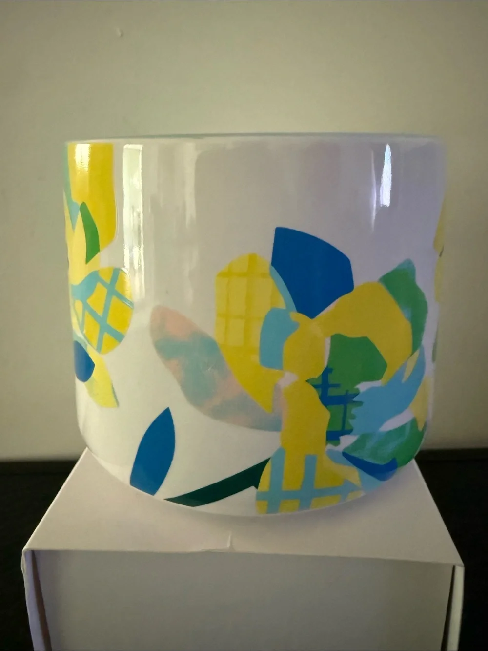 Citrus Floral Coffee Ceramic Mug Starbucks Yellow Blue 14oz Pre-Owned
